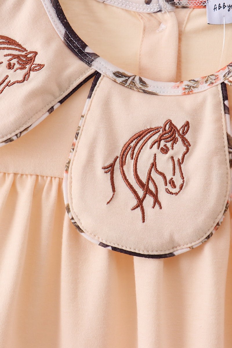 Khaki horse embroidery ruffle shorts set - Abbies Place