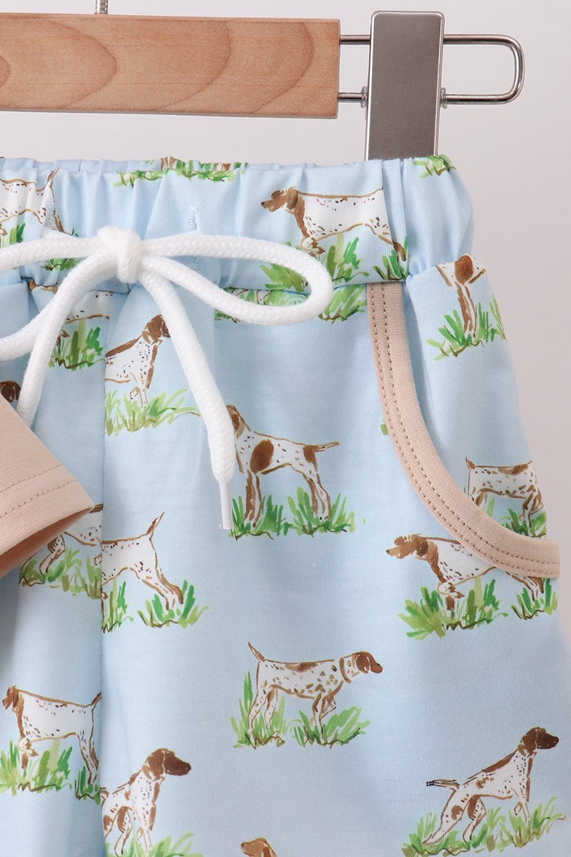 Khaki Puppy Embroidered Shorts Set - Abbies Place
