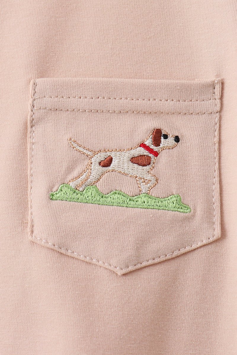 Khaki Puppy Embroidered Shorts Set - Abbies Place