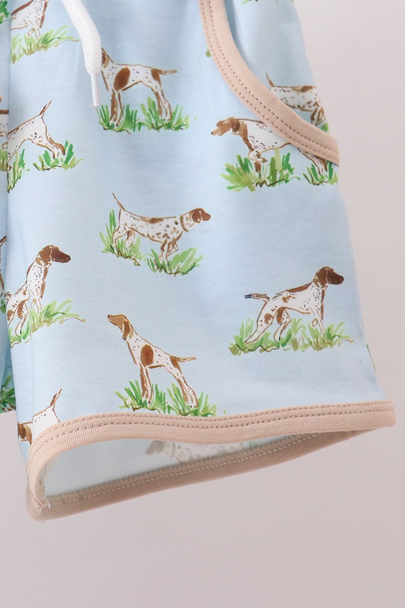 Khaki Puppy Embroidered Shorts Set - Abbies Place