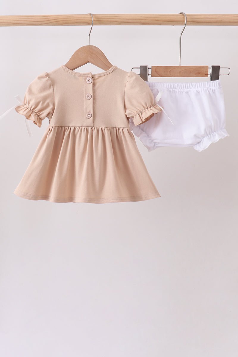 Khaki Puppy Smocked Bloomer Set - Abbies Place