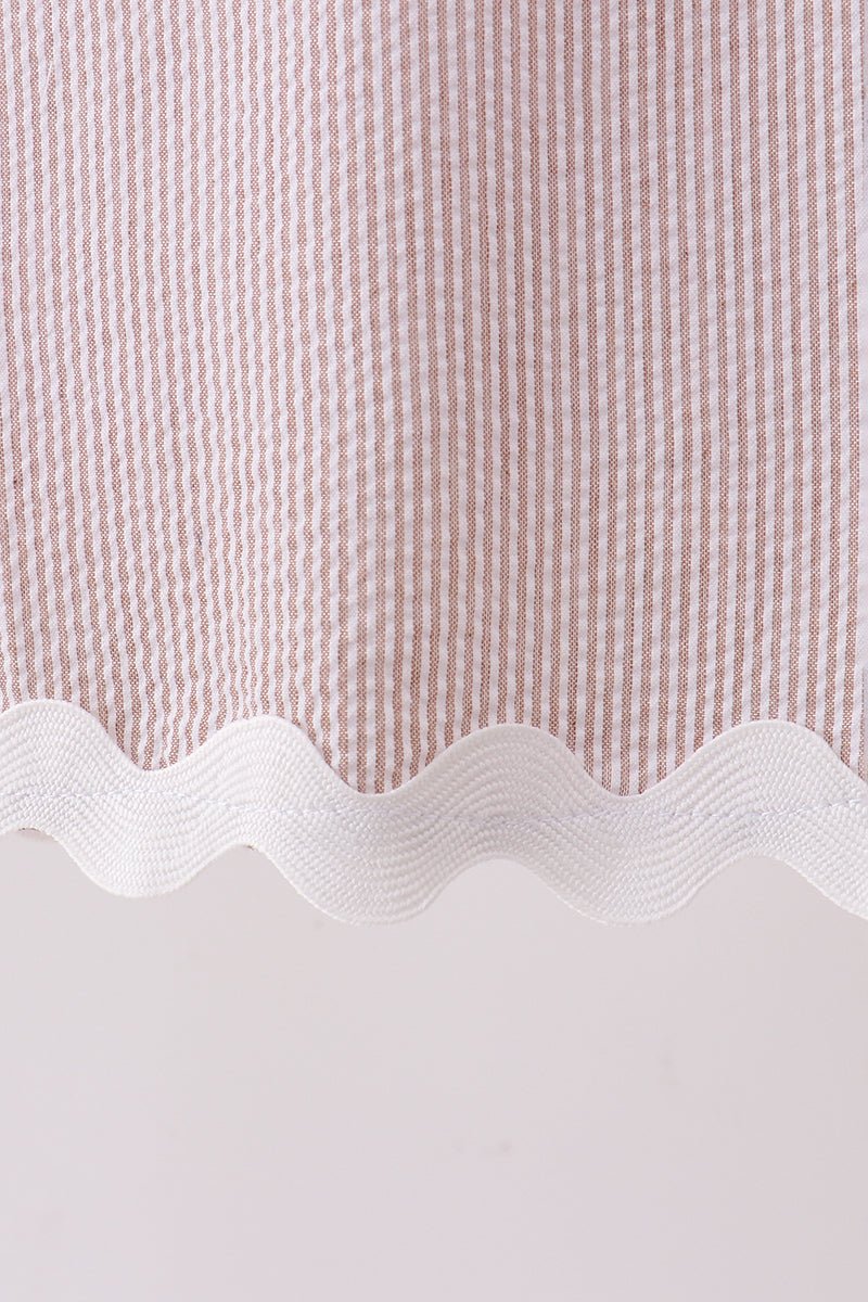 Khaki Seersucker Stripe Scalloped Dress - Abbies Place