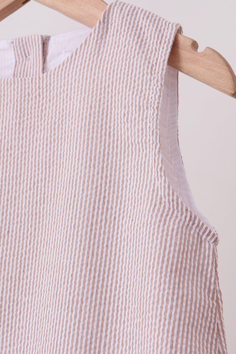 Khaki Seersucker Stripe Scalloped Dress - Abbies Place