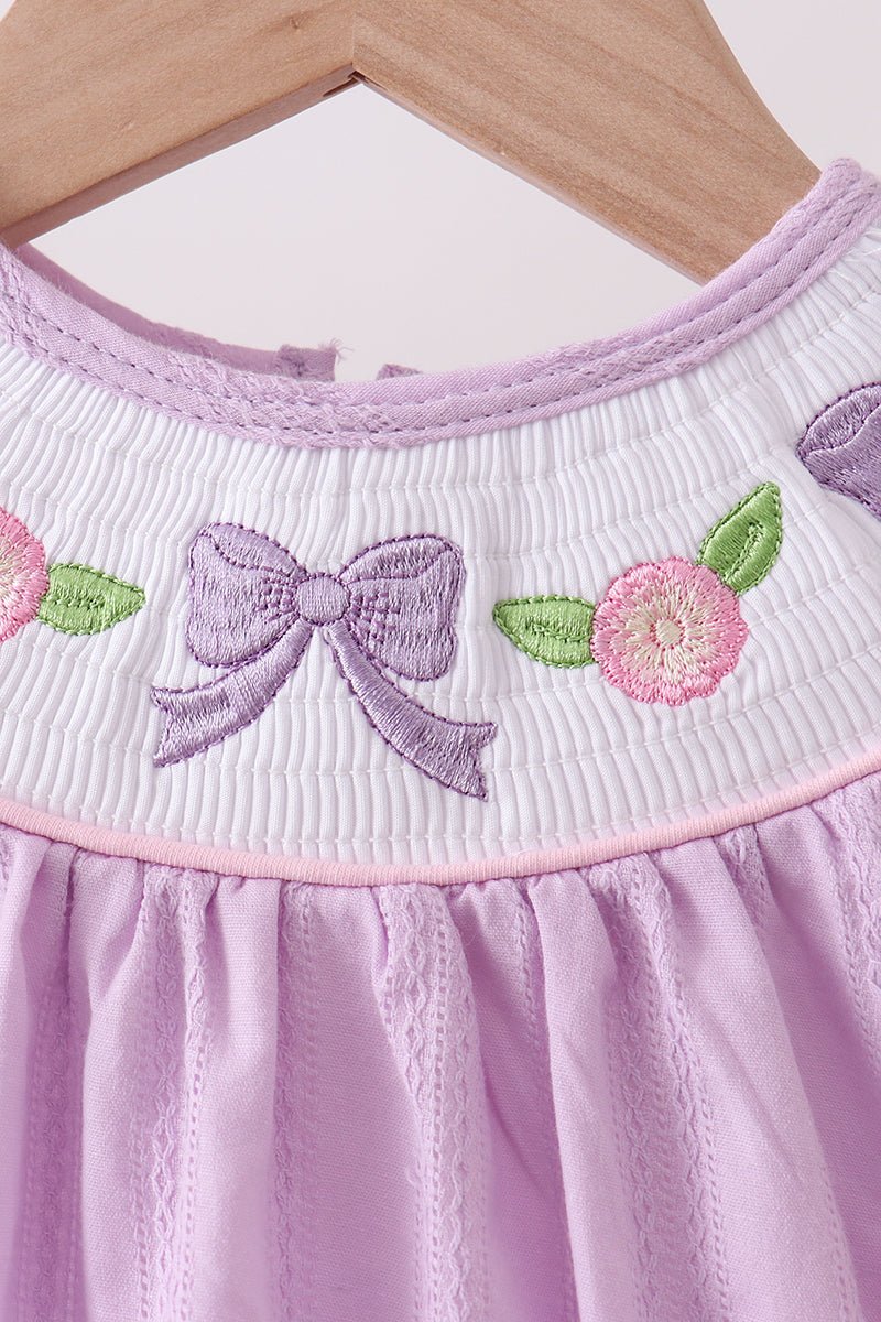 Lavender Smocked Embroidered Bow Jacquard Bubble - Abbies Place