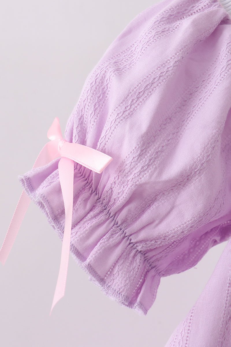 Lavender Smocked Embroidered Bow Jacquard Dress - Abbies Place