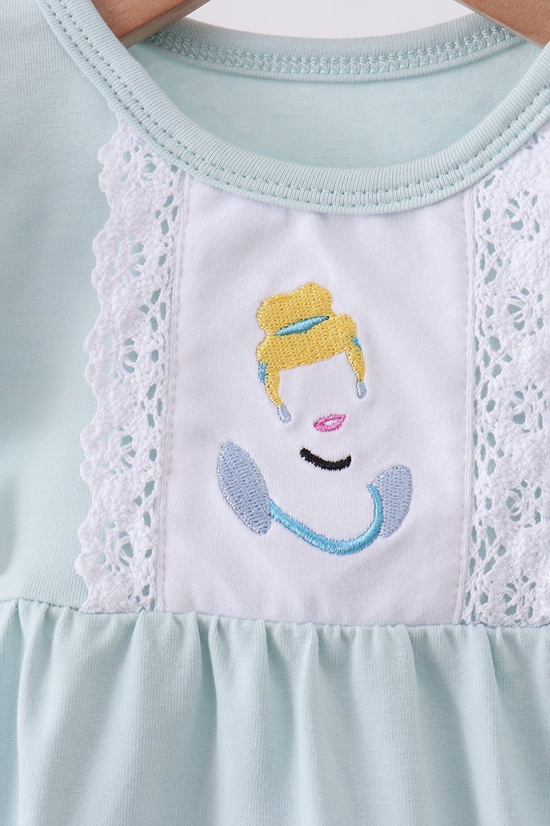 Light blue character embroidery ruffle bubble - Abbies Place