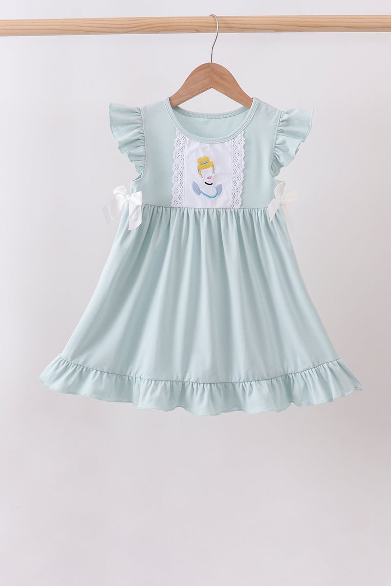 Light blue character embroidery ruffle dress - Abbies Place
