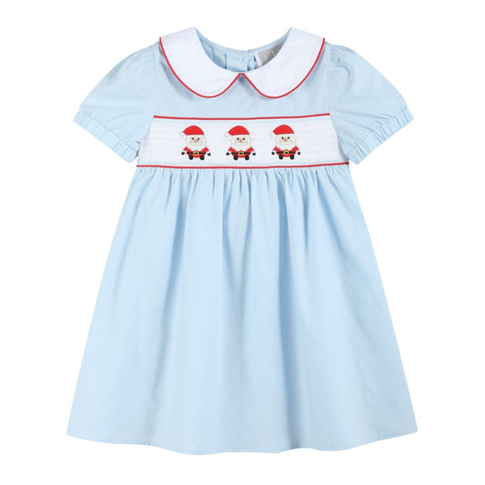 Light Blue Santa Smocked Dress - Abbies Place