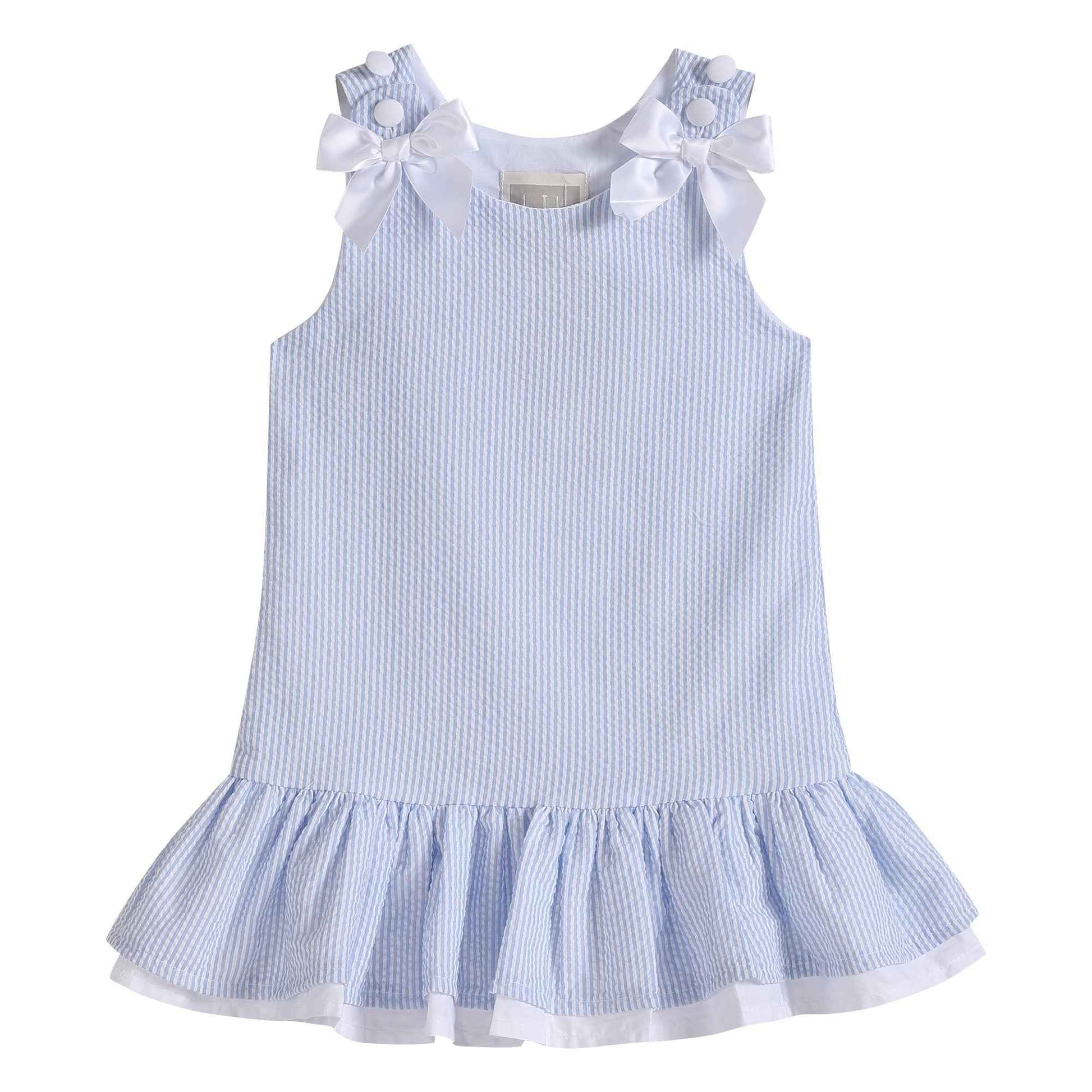 Light Blue Seersucker Ruffle Dress - Abbies Place