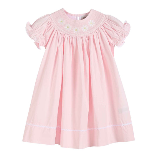 Light Pink Daisy Smocked Bishop Dress - Abbies Place