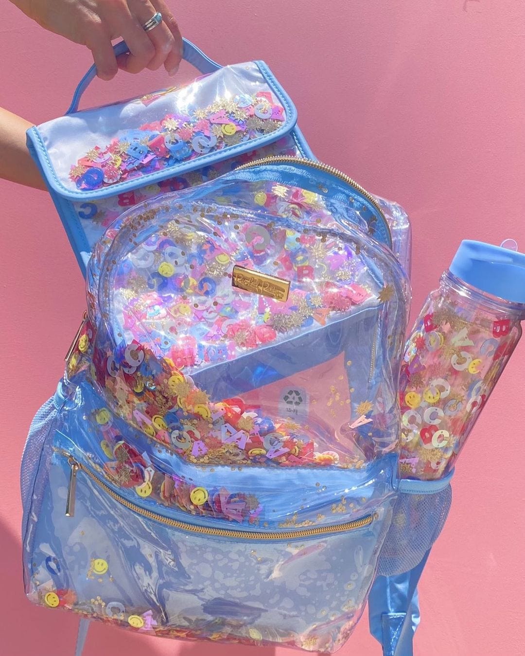 Little Letters Blue Confetti Clear Backpack - Abbies Place