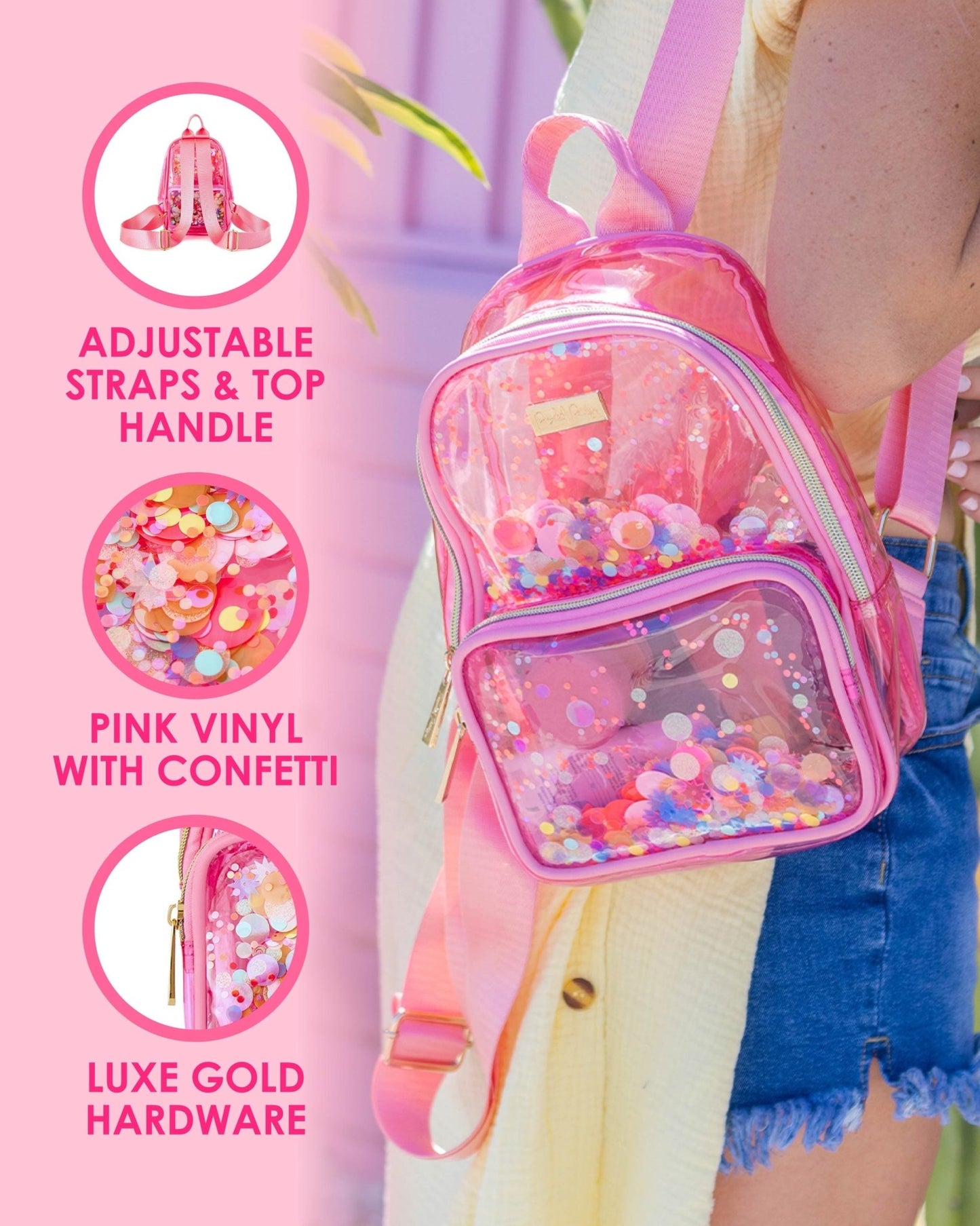 Mini Pink Confetti Clear Backpack - Abbies Place
