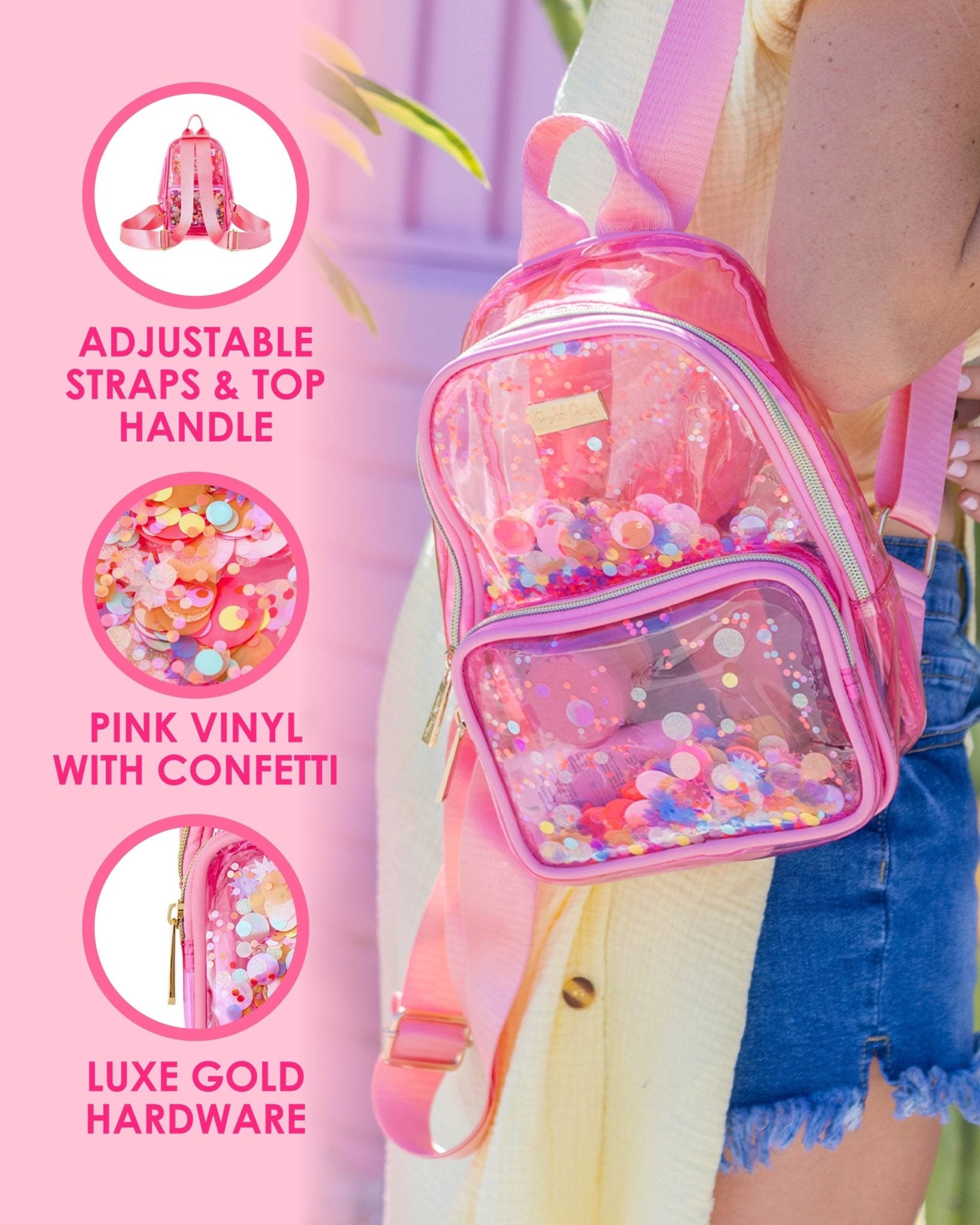 Mini Pink Confetti Clear Backpack - Abbies Place