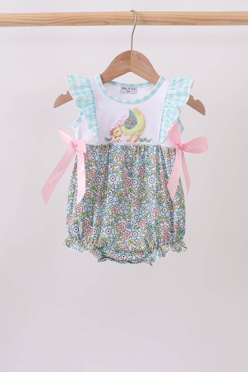 Mint Chicken Applique Ruffle Bubble - Abbies Place