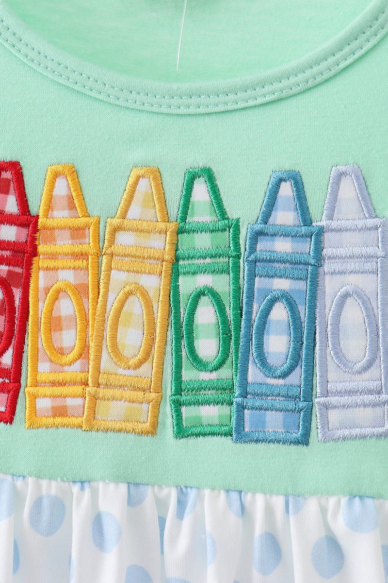 Mint Crayon Applique Dot Dress - Abbies Place