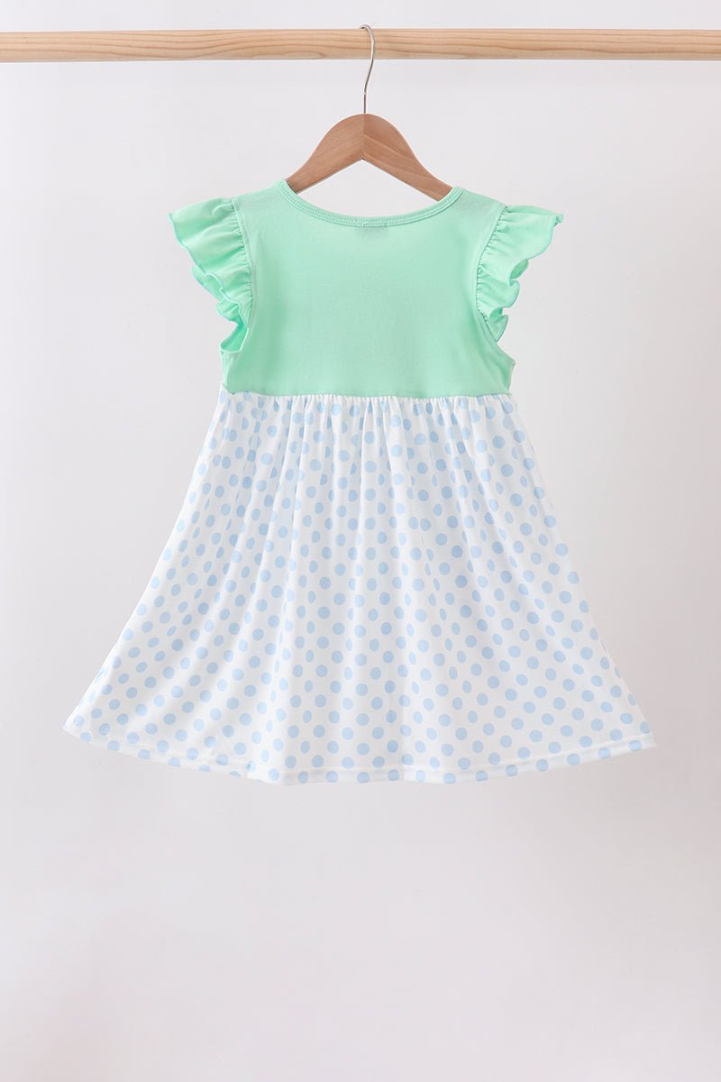 Mint Crayon Applique Dot Dress - Abbies Place