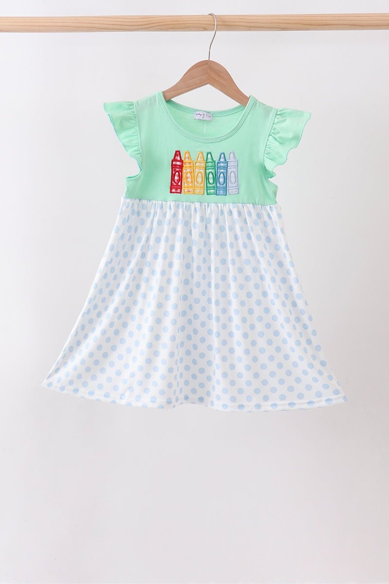 Mint Crayon Applique Dot Dress - Abbies Place
