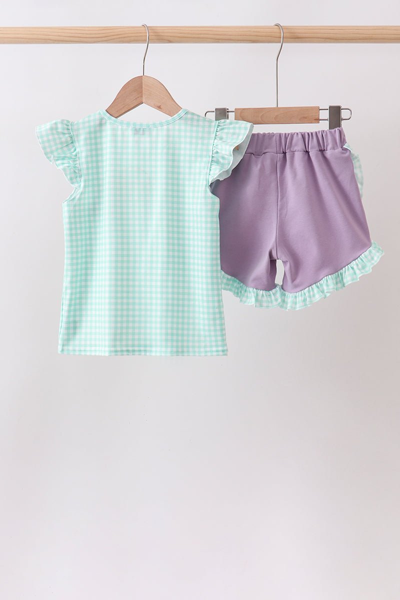 Mint Puppy Plaid Embroidered Set - Abbies Place