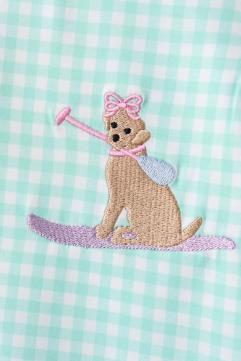 Mint Puppy Plaid Embroidered Set - Abbies Place