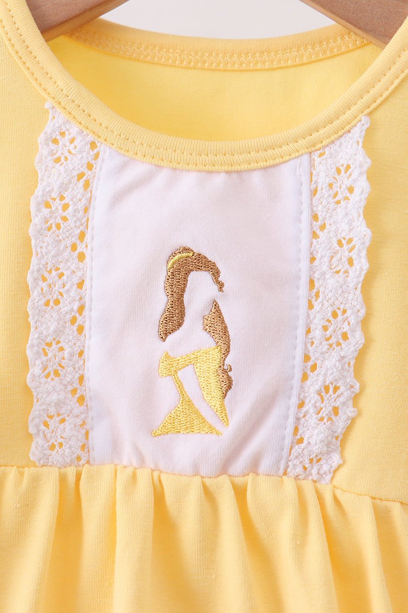 Mustard character embroidery ruffle bubble - Abbies Place