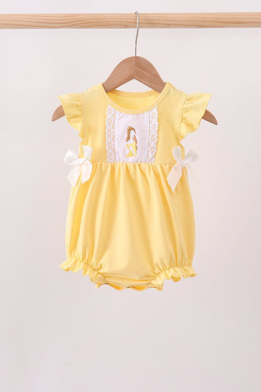 Mustard character embroidery ruffle bubble - Abbies Place