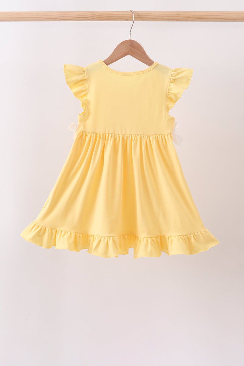Mustard character embroidery ruffle dress - Abbies Place