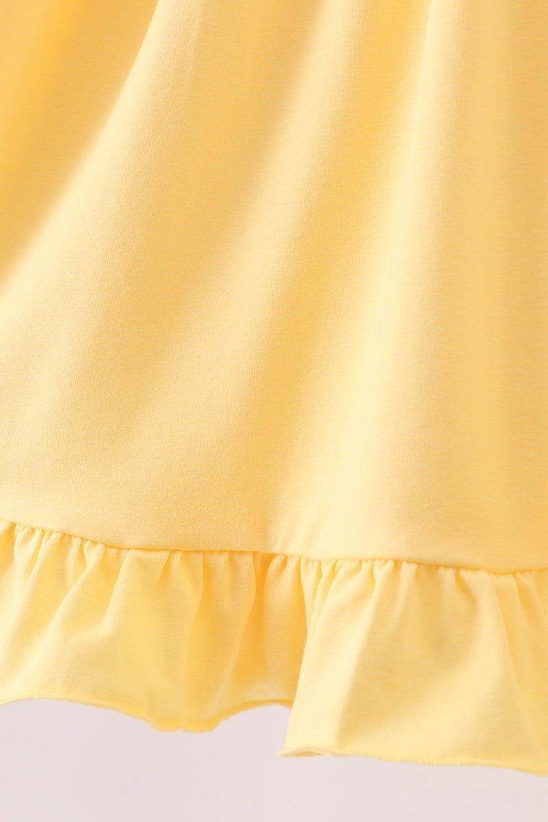 Mustard character embroidery ruffle dress - Abbies Place