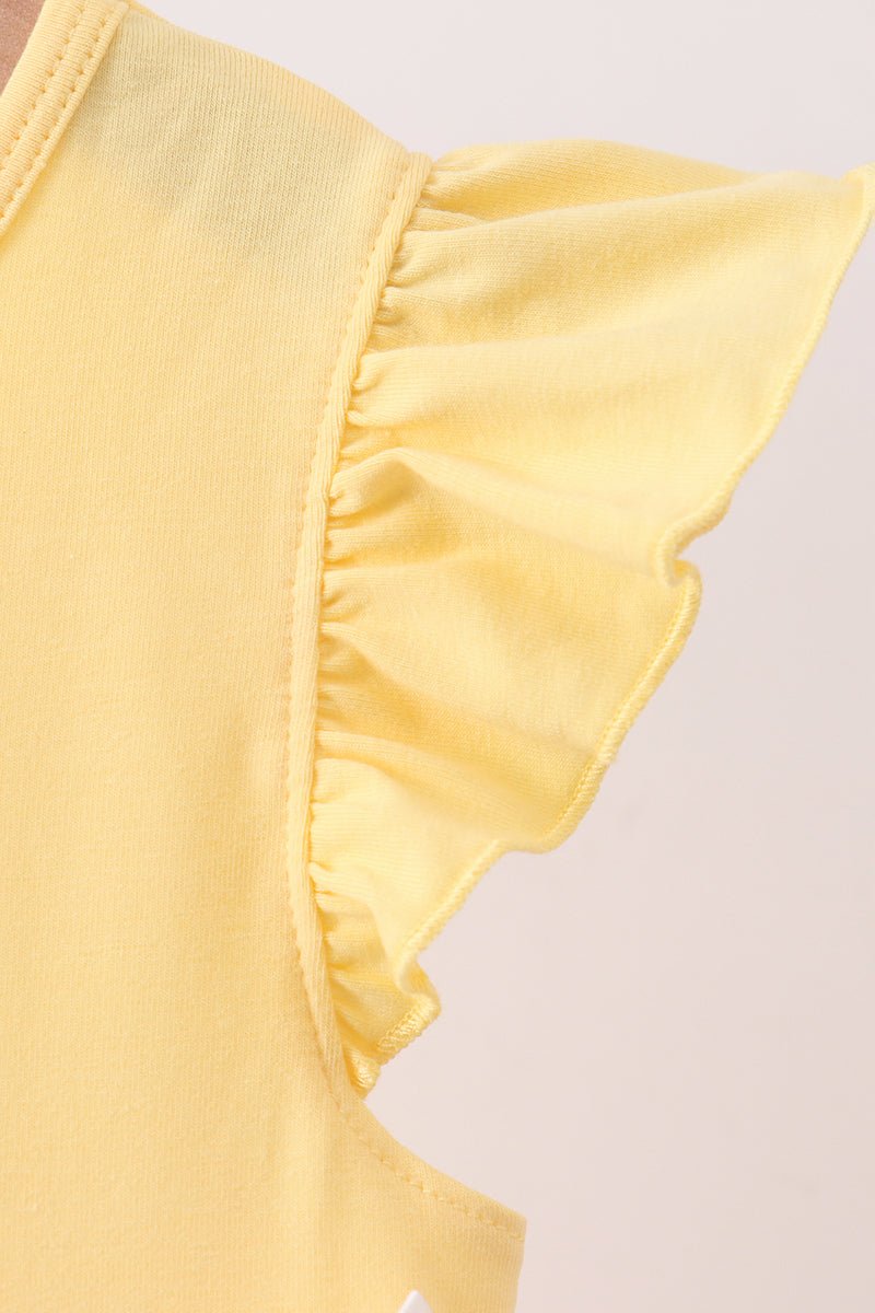 Mustard character embroidery ruffle dress - Abbies Place