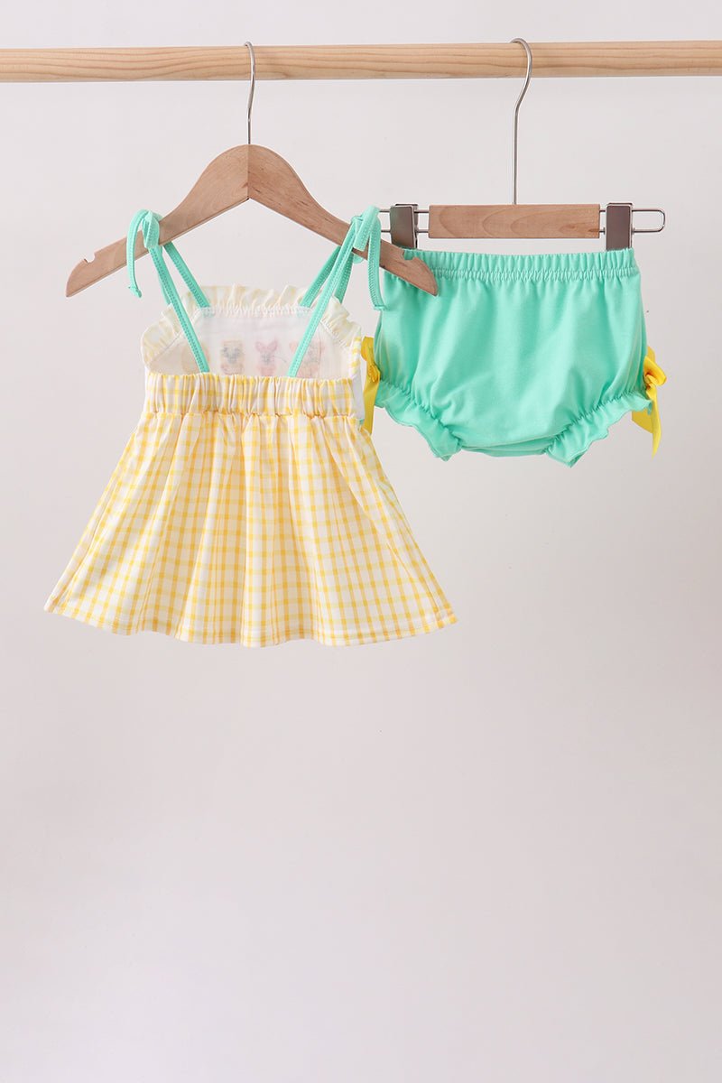 Mustard Honey Bear Embroidered Bloomer set - Abbies Place