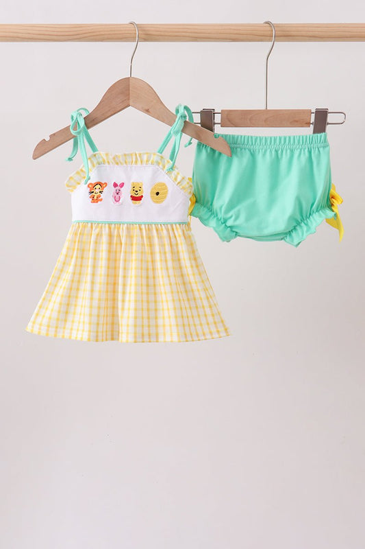 Mustard Honey Bear Embroidered Bloomer set - Abbies Place
