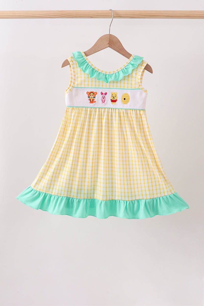 Mustard Honey Bear Embroidered Dress - Abbies Place
