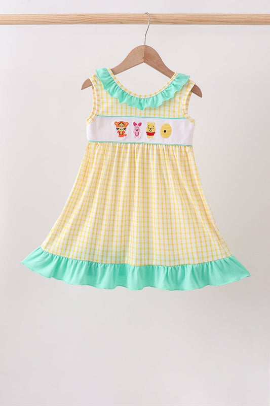 Mustard Honey Bear Embroidered Dress - Abbies Place