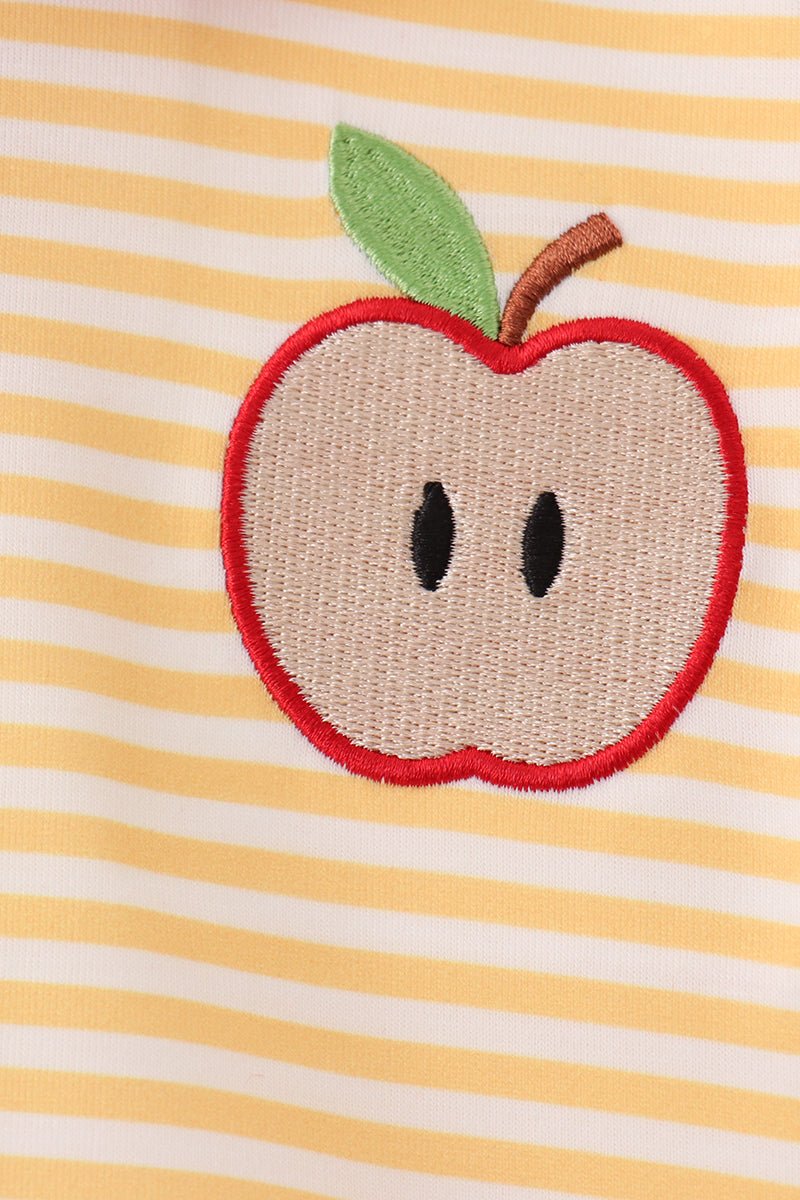 Mustard Stripe Apple Embroidered Top - Abbies Place