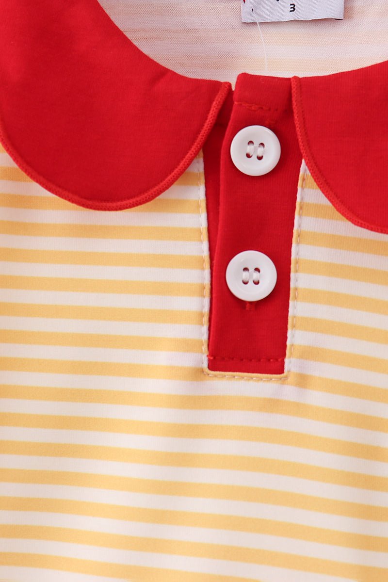 Mustard Stripe Apple Embroidered Top - Abbies Place