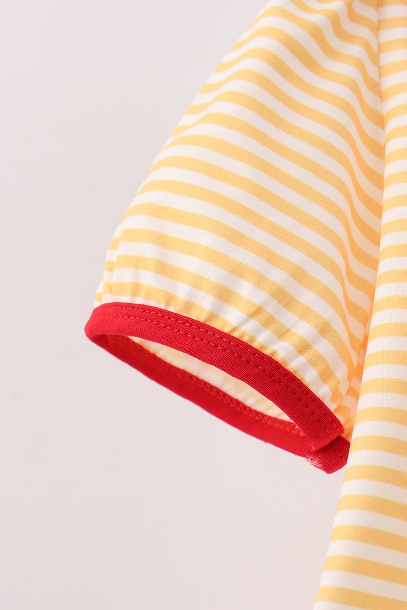 Mustard Stripe Apple Embroidered Top - Abbies Place