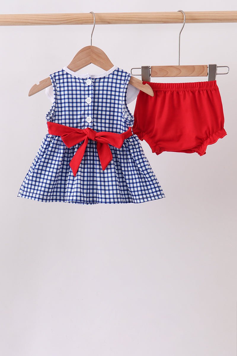 Navy Apple Embroidered Gingham Bloomer Set - Abbies Place