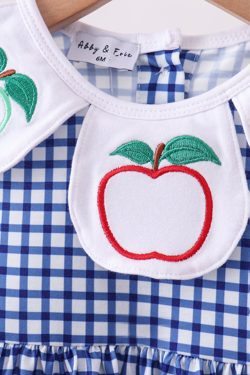 Navy Apple Embroidered Gingham Bloomer Set - Abbies Place
