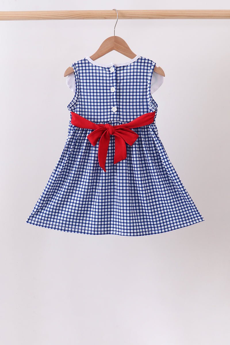 Navy Apple Embroidered Gingham Dress - Abbies Place