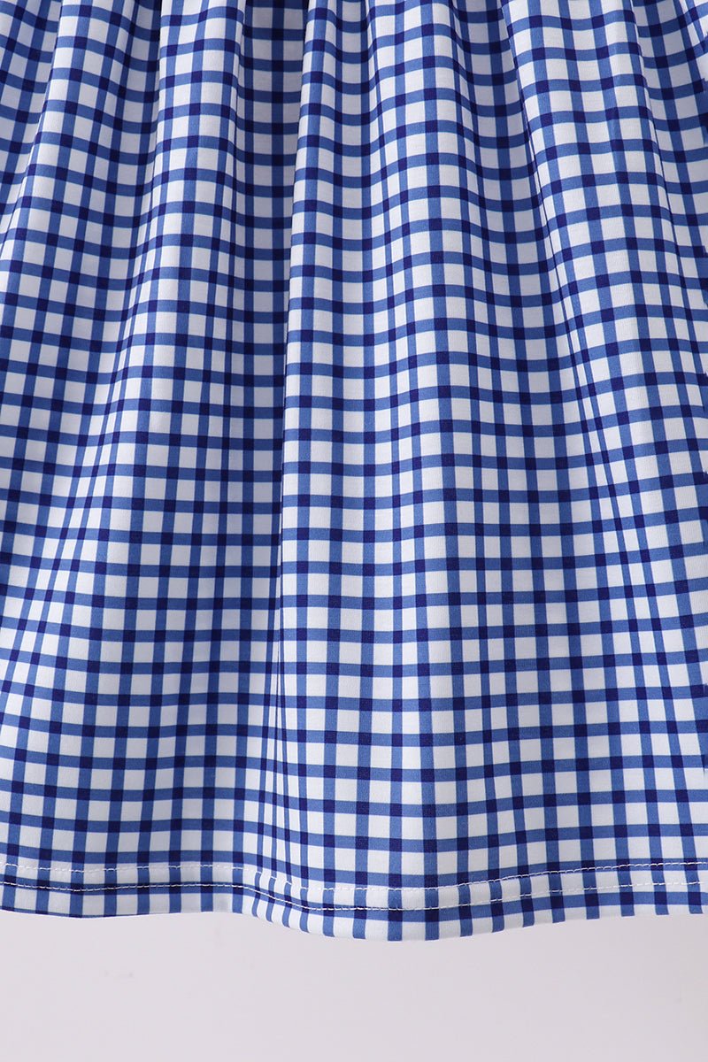 Navy Apple Embroidered Gingham Dress - Abbies Place