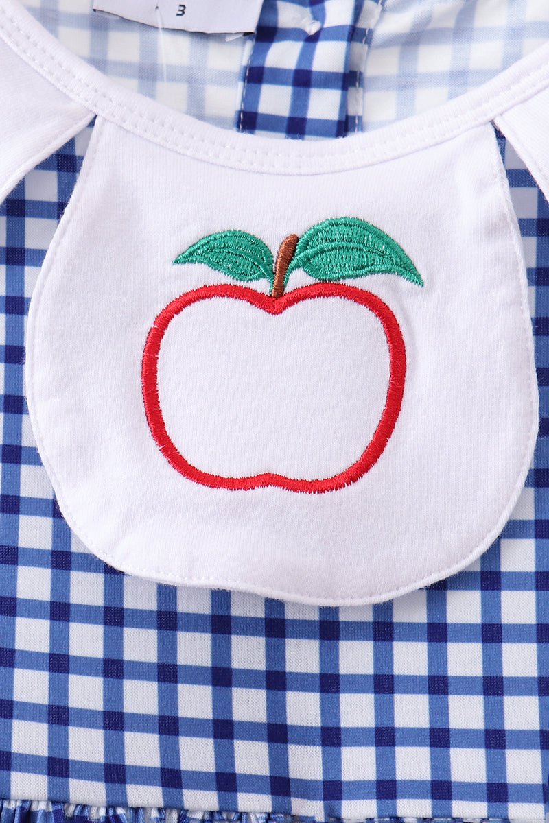 Navy Apple Embroidered Gingham Dress - Abbies Place