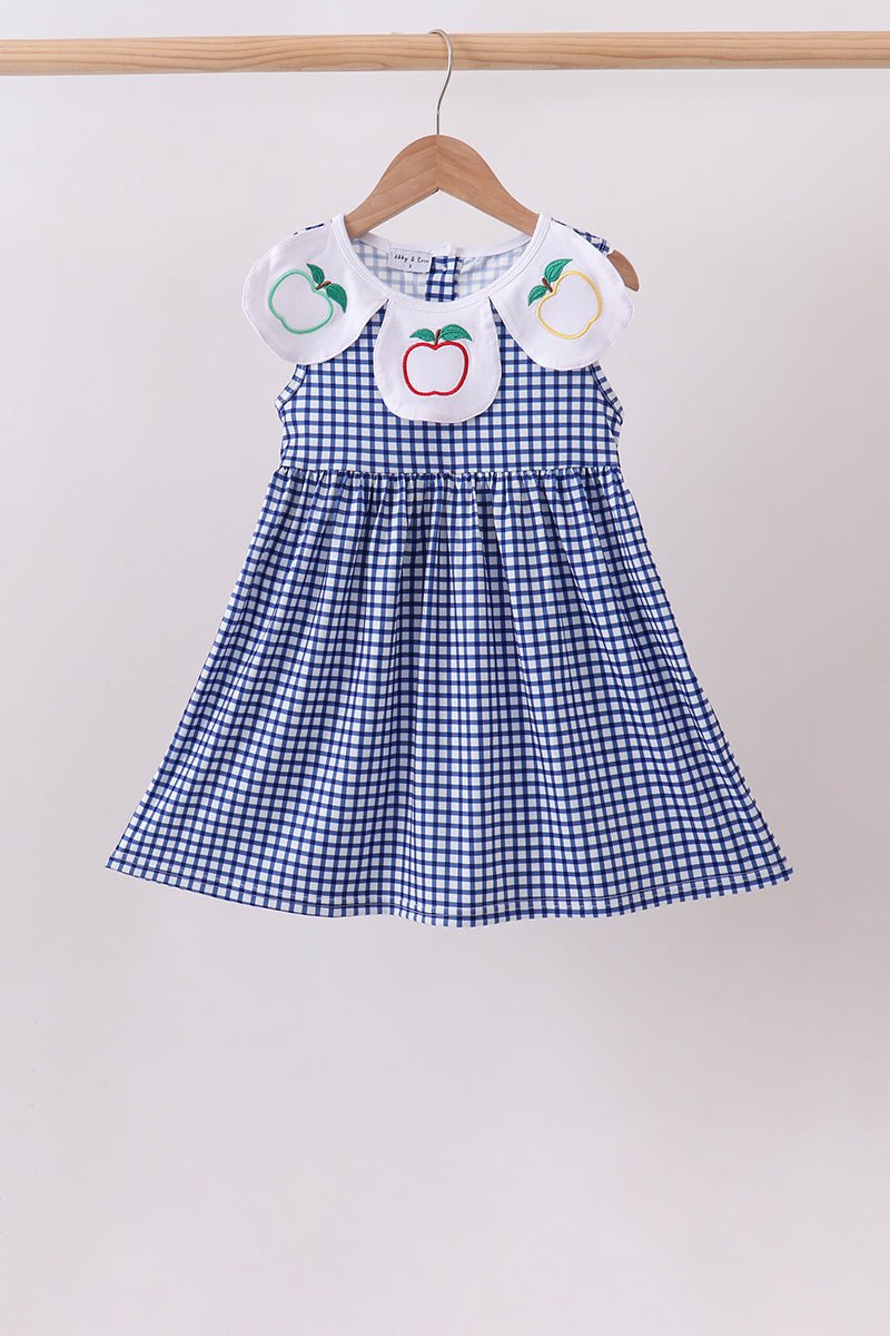 Navy Apple Embroidered Gingham Dress - Abbies Place