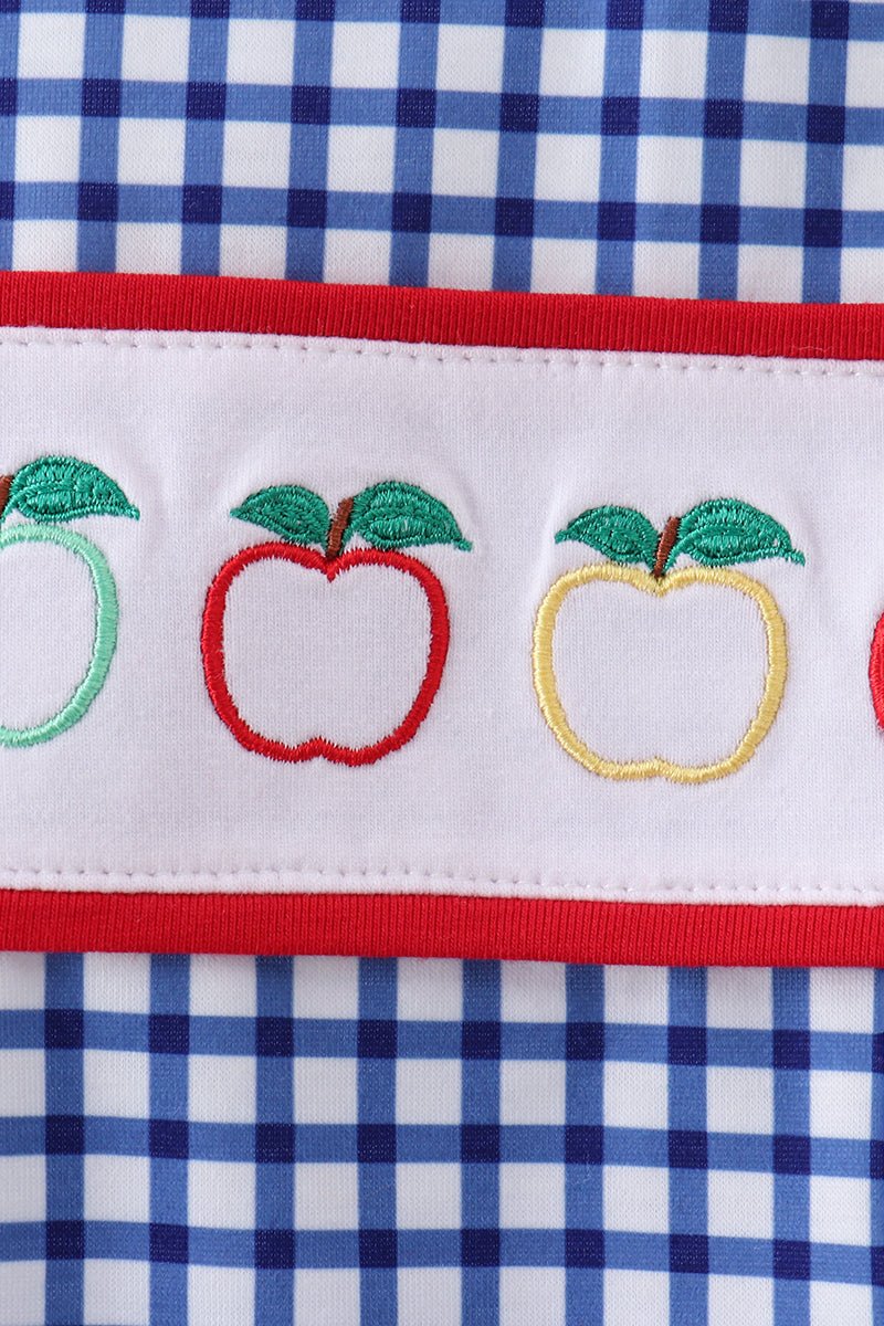 Navy Apple Embroidered Gingham Jon Jon - Abbies Place