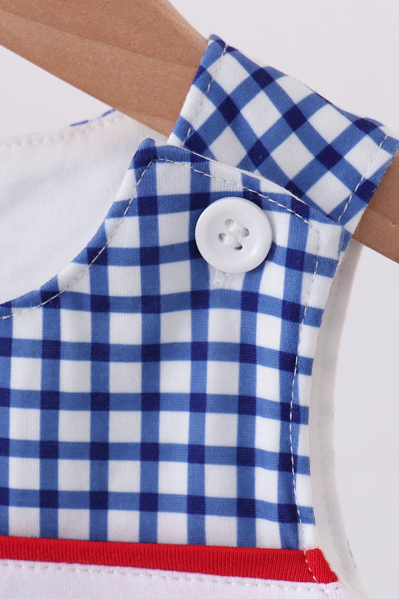 Navy Apple Embroidered Gingham Jon Jon - Abbies Place