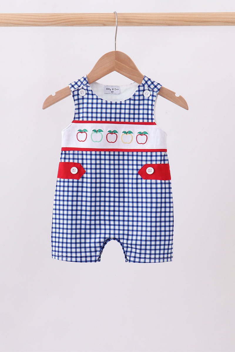 Navy Apple Embroidered Gingham Jon Jon - Abbies Place