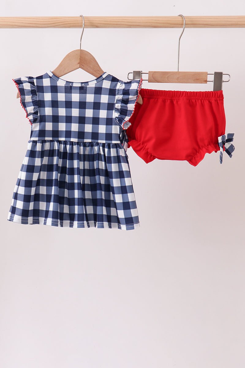 Navy Apple Smocked Gingham Bloomer Set - Abbies Place