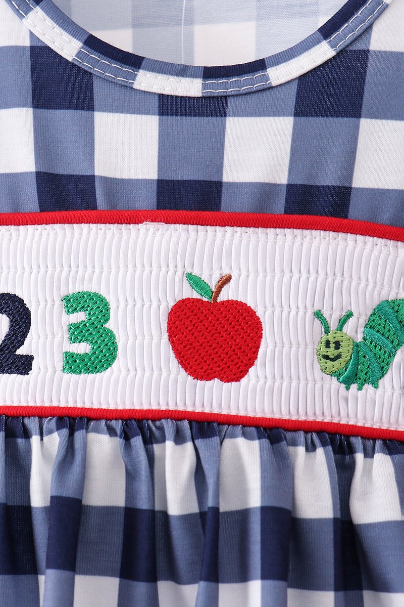 Navy Apple Smocked Gingham Bloomer Set - Abbies Place