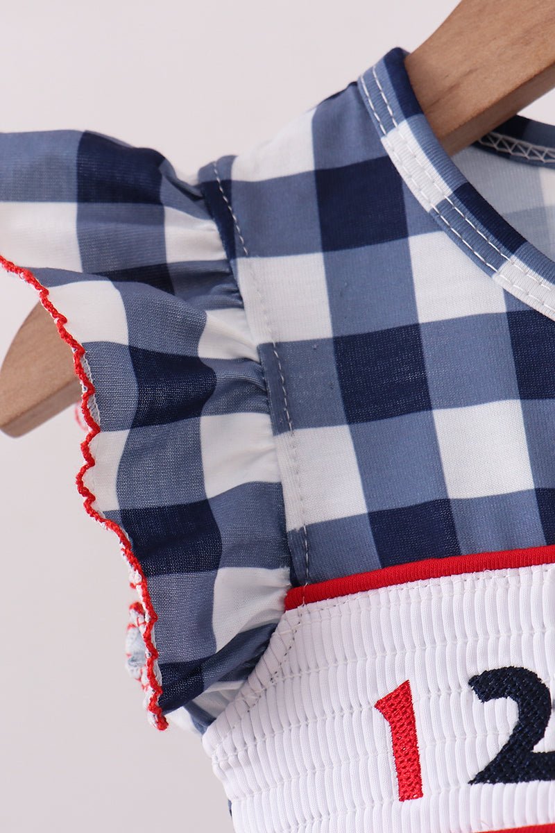Navy Apple Smocked Gingham Bloomer Set - Abbies Place