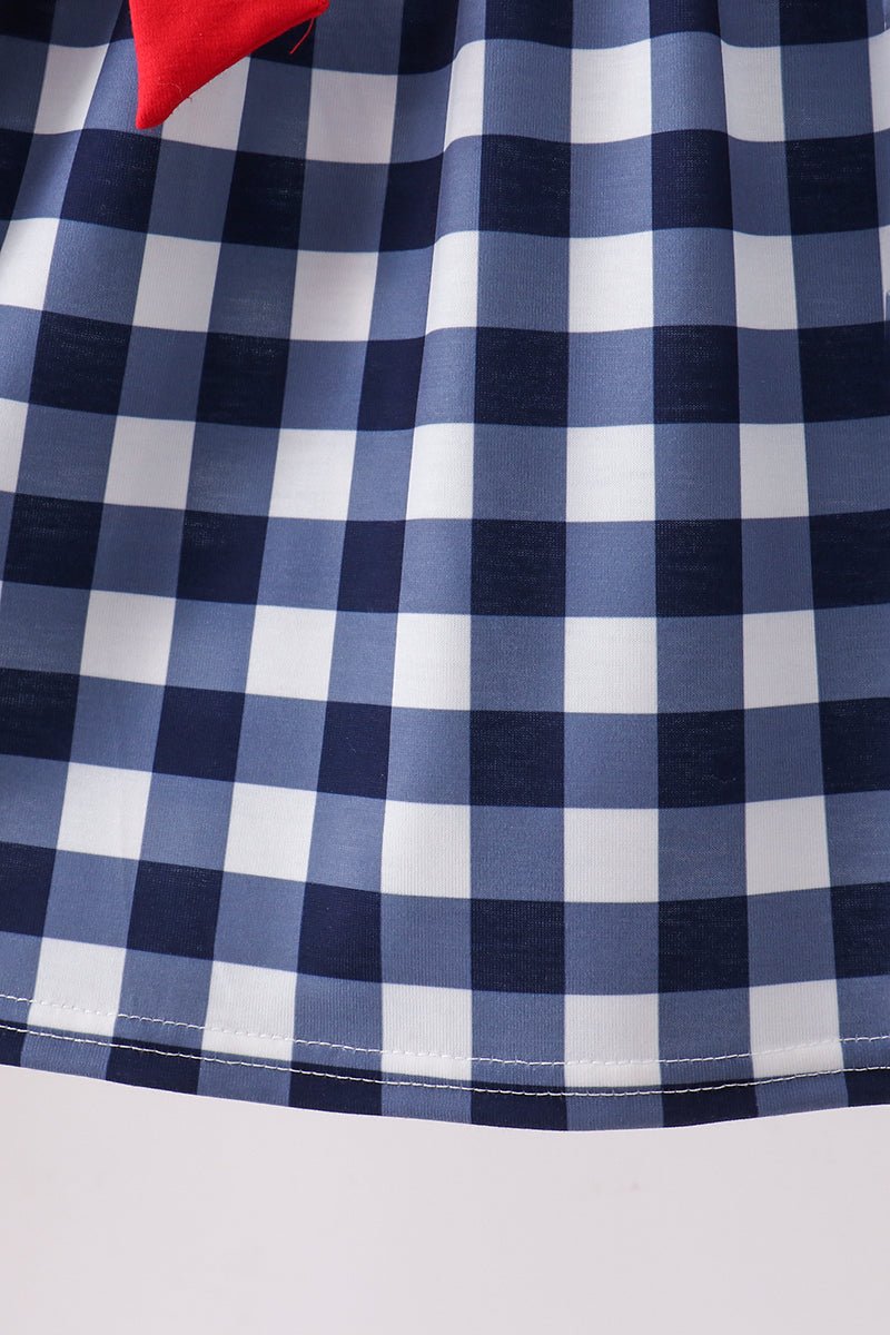 Navy Apple Smocked Gingham Dress - Abbies Place