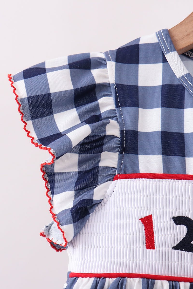 Navy Apple Smocked Ruffle Gingham Set - Abbies Place