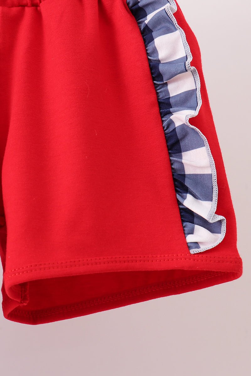 Navy Apple Smocked Ruffle Gingham Set - Abbies Place